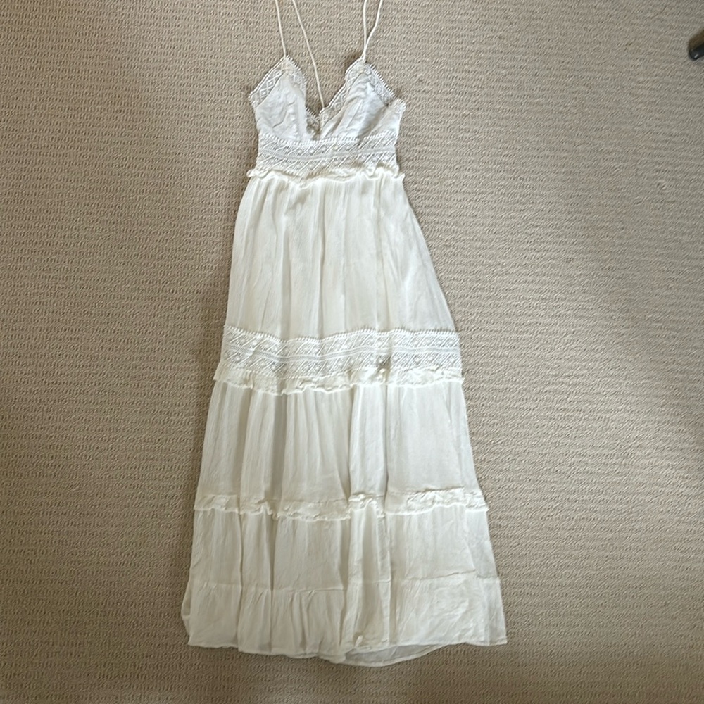 Eyelet trim cotton gauze maxi dress